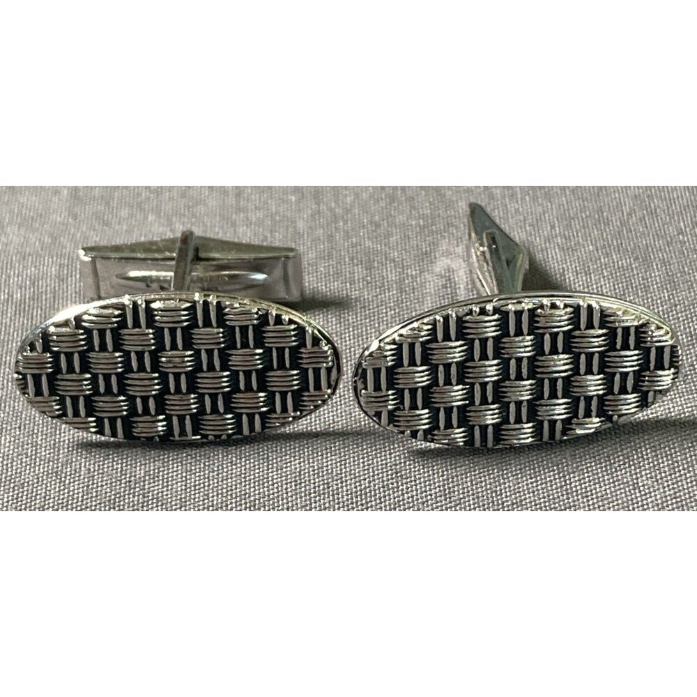 Cufflinks: Vintage Mid-century Avedon Sterling Silver Basketweave Oval